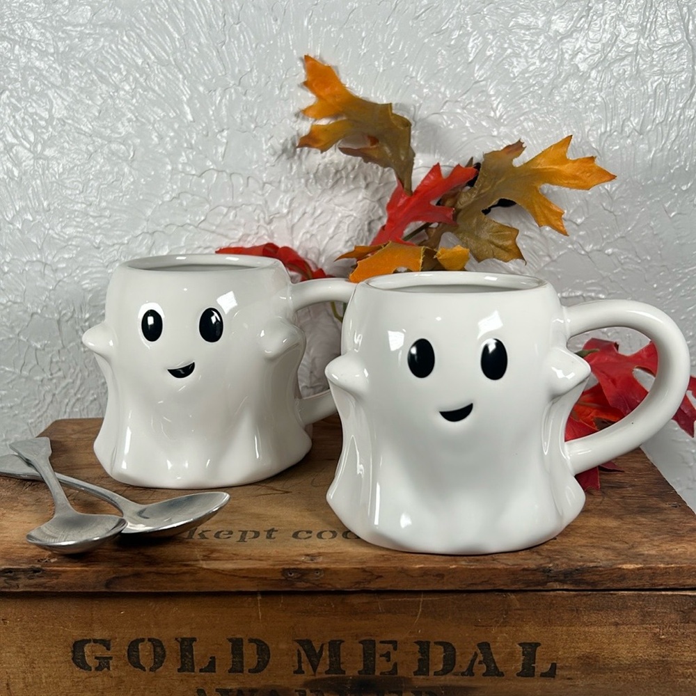 🆕Ghost Mugs Threshold Grinning Ghost 10oz Mugs Set of 2 NWT  Halloween Drink Cup